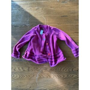 Tea Collection Baby Girl Cardigan Sweater 18-24 Months Purple Striped Cotton